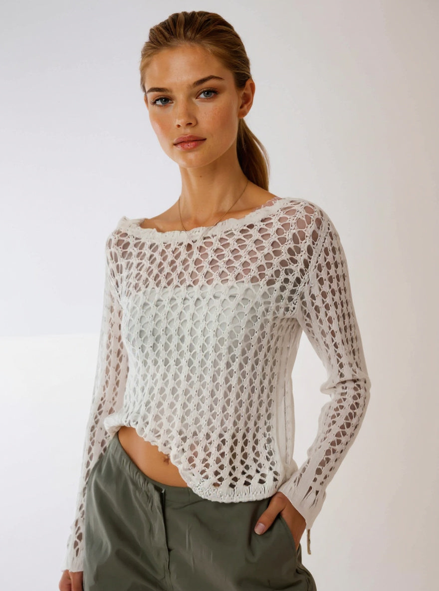 Open-Knit Cropped Sweater, view 2