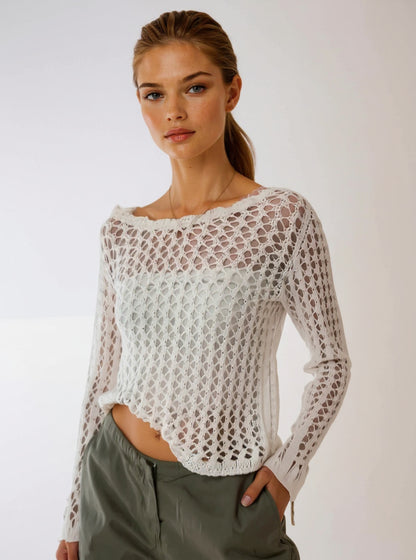 Open-Knit Cropped Sweater, view 2