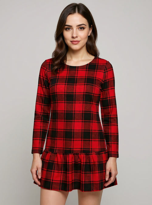 Red Plaid Ruffle Dress